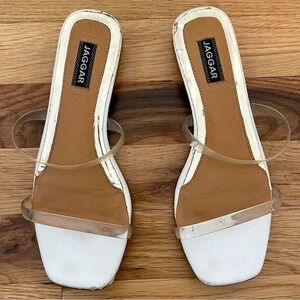 JAGGAR Perspex Clear PVC Square Toe Strappy Sandals Size 35